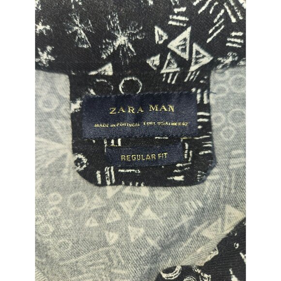 Zara Man Black Button-Up Shirt Large Geometric Print Regular Fit(40" Chest) - Picture 5 of 6